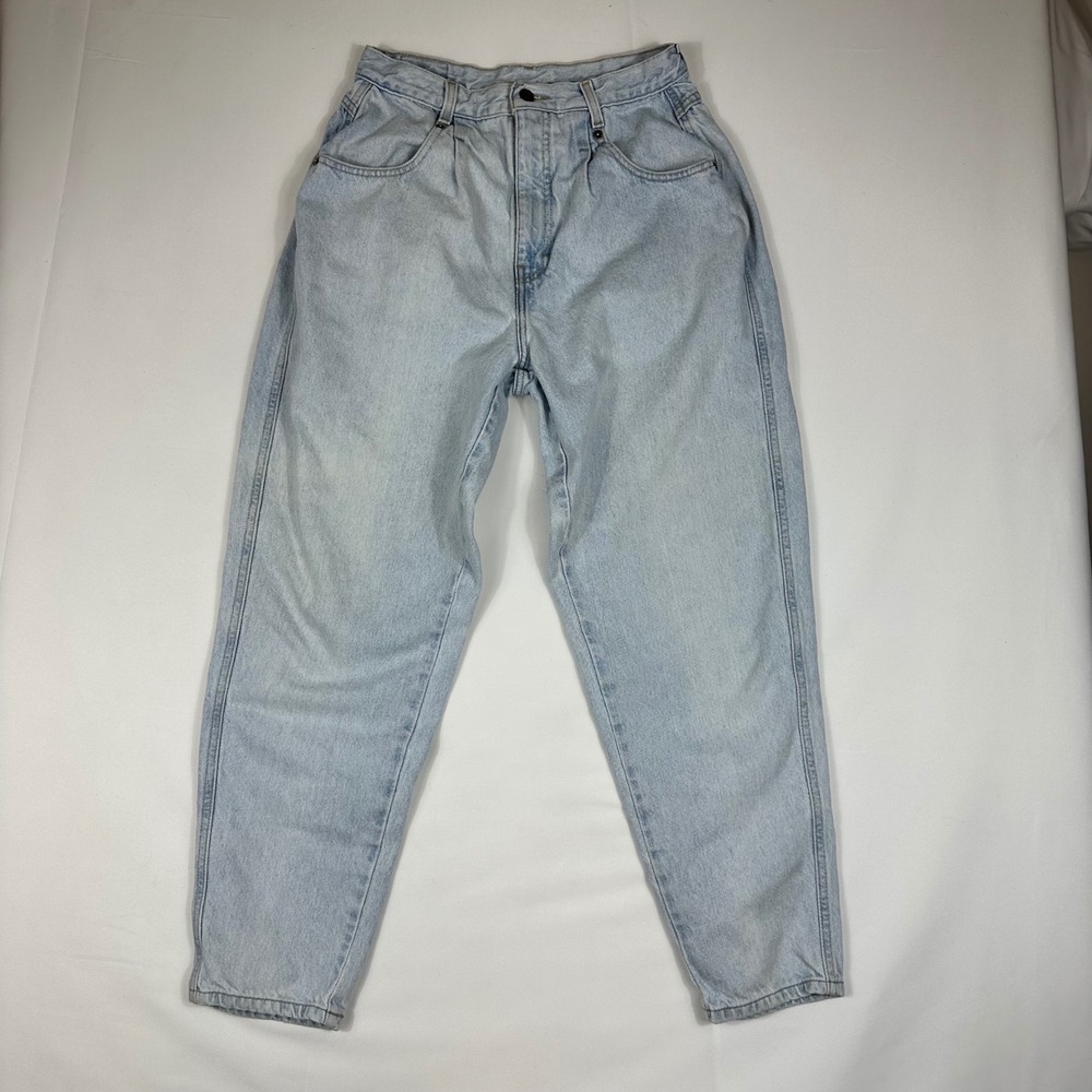 Brittania Vintage High Waisted‎ Mom Jeans Light Wash Tapered Petite 12x28 Cotton